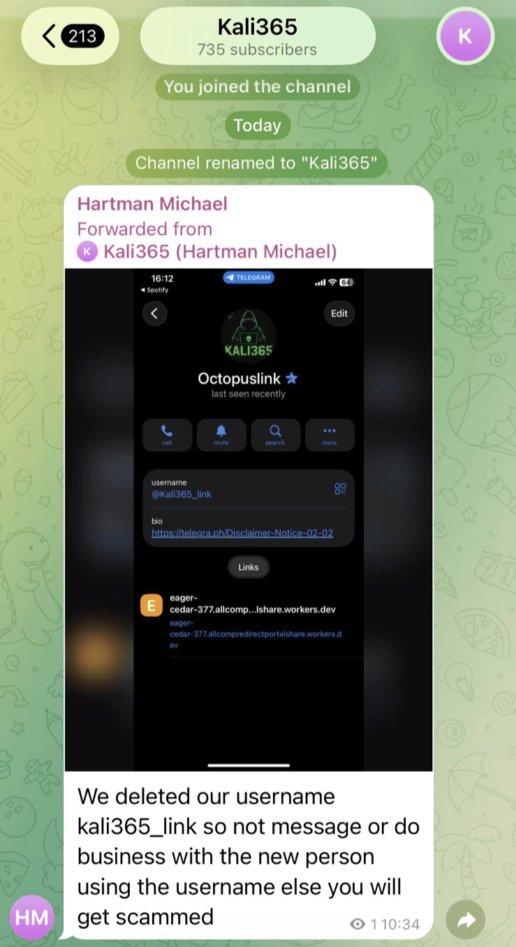 Fresh Telegram infrastructure update referencing a Cloudflare Workers redirect URL
