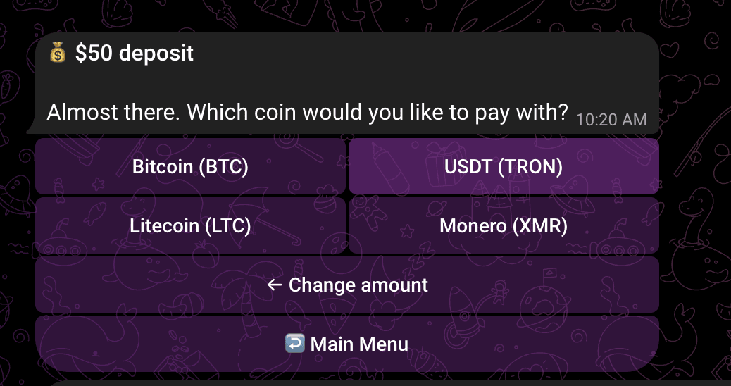 Kali365-themed bot payment interface assessed as a scam / takeover artifact
