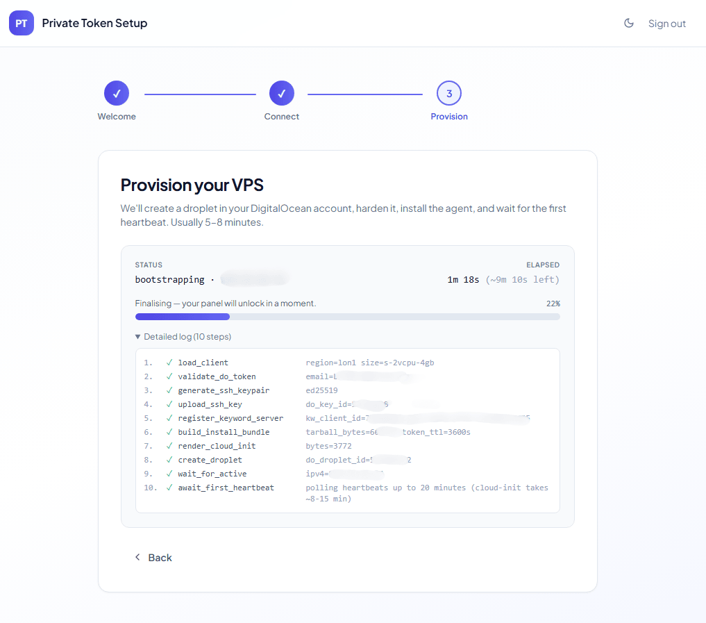 Kali365 panel bootstrap and configuration workflow after infrastructure selection