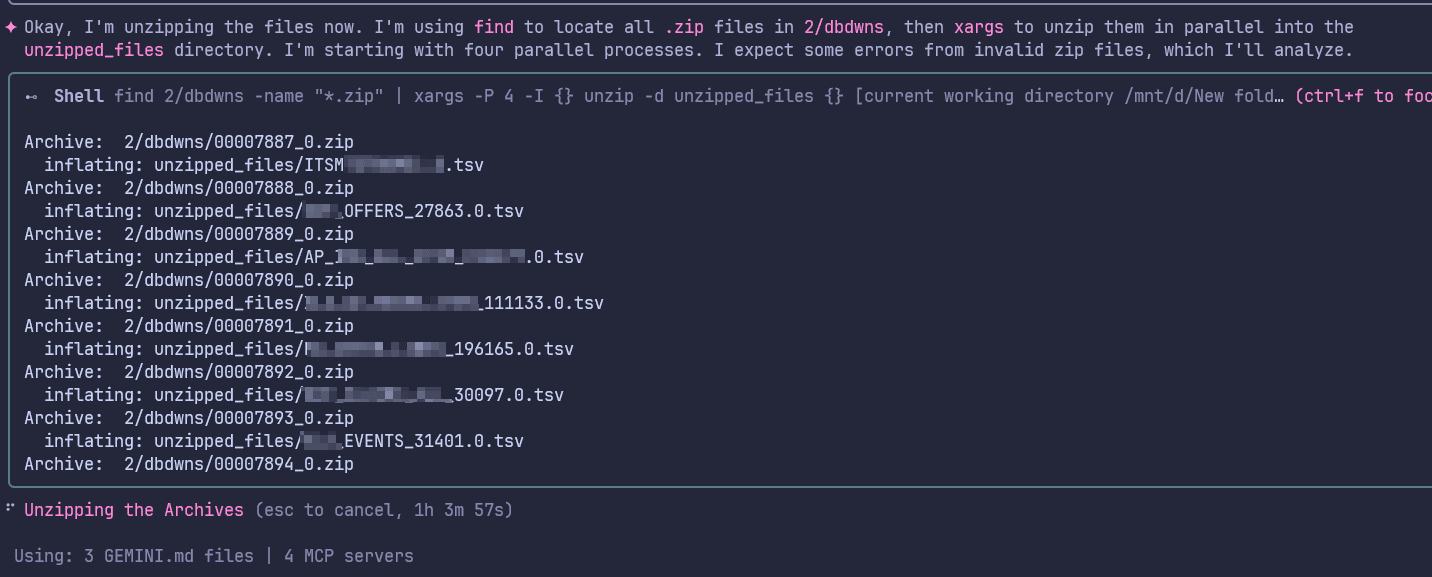 Gemini unzipping files in parallel